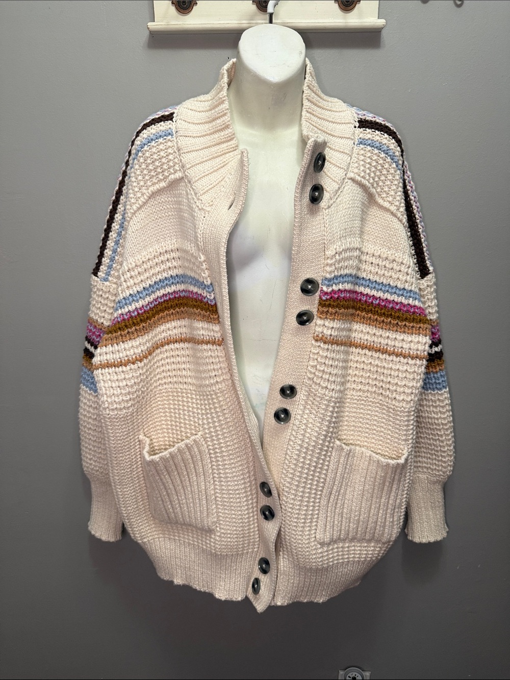 Anthropologie Maeve High-Collar Mixed-Stitch
Cardigan Sweater Size L - Picture 5 of 10